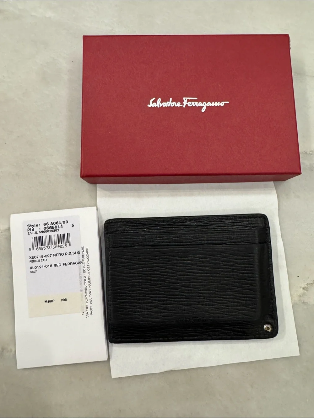 Salvatore Ferragamo Black and Red Leather Card Holder with Silver Gancio